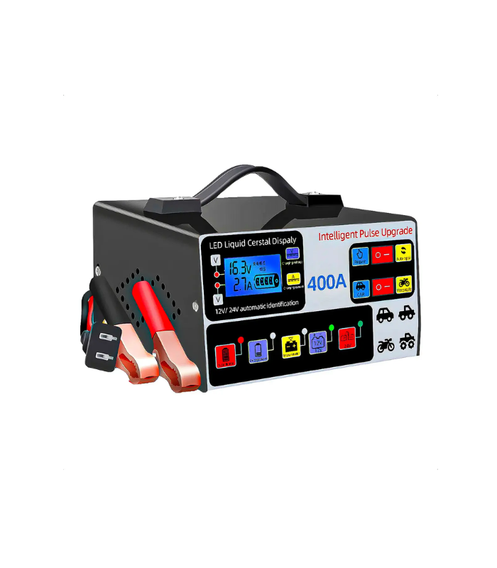 Cargador Inteligente de Baterías para Auto y Moto, 12V_24V y 12A Cargador Inteligente de Baterías para Auto y Moto, 12V_24V y 12A