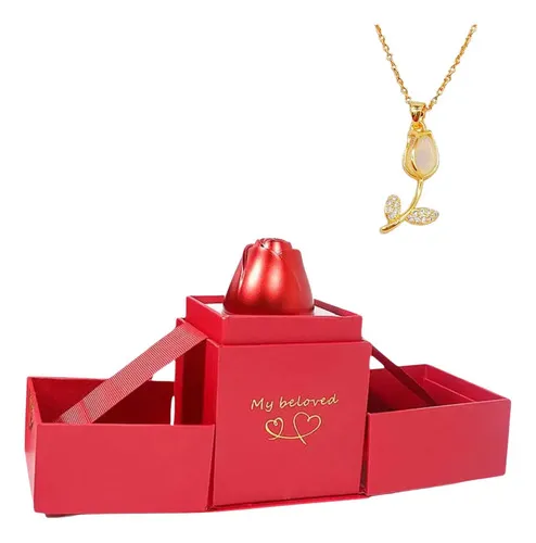 Collar De Tulipan Con Caja Cadena Flor Tulipan San Valentin Dorado