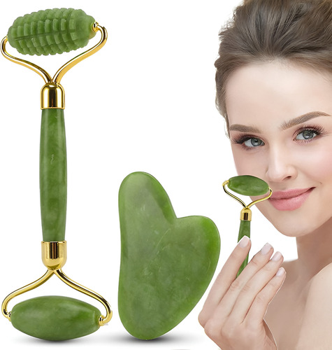 D_822729-MEC104146088212_012026-O-1 Set Rodillo Jade & Gua Sha 3 En 1 Masaje Ojos Y Rostro - Imagen 1