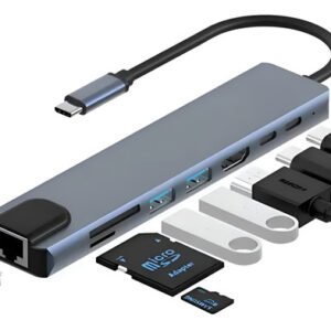 Hub Adaptador Multi Tipo C 8 En 1 Usb C A Hdmi Con Ethernet Plateado