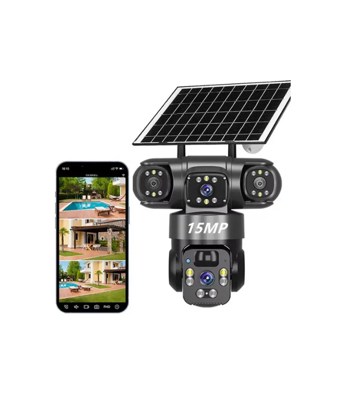 Cámara de Seguridad IP Solar 15MP con Wi-Fi, Visión Nocturna y Audio Bidireccional para Exterior Cámara de Seguridad IP Solar 15MP con Wi-Fi, Visión Nocturna y Audio Bidireccional para Exterior