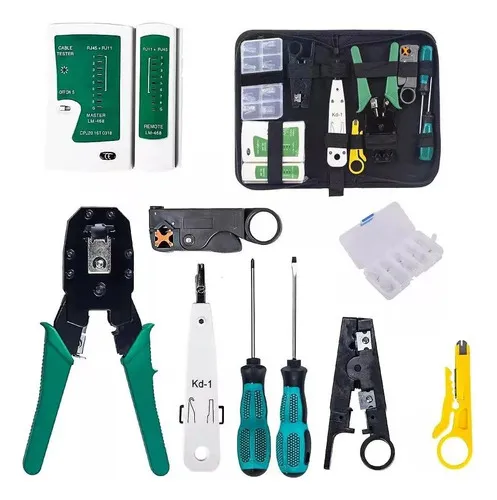 Kit Herramientas De Red Ponchadora Rj45, Pelacable, Tester Negro