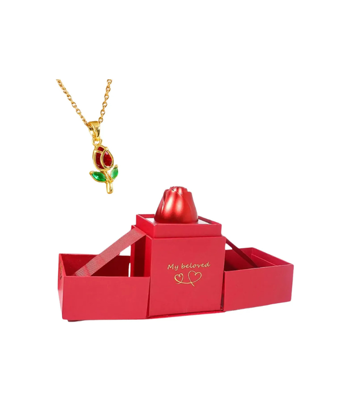 Collar De Tulipan Con Caja Cadena Flor Regalo San Valentin