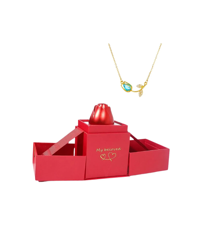 Collar De Tulipan Con Caja Cadena Flor Tulipan San Valentin