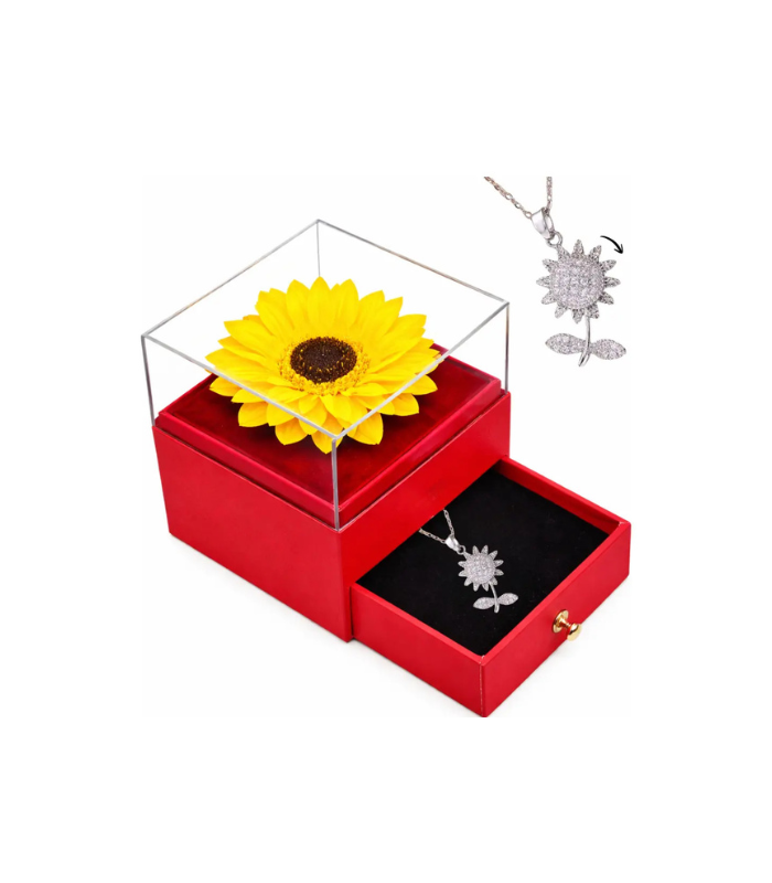 Collar Girasol Giratorio Con Caja Girasol Eterno Collar Girasol Giratorio Con Caja Girasol Eterno
