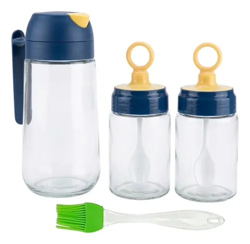 D_907515-MEC111349020295_052026-O Kit Aceitero Y 2 Frascos De Vidrio Con Cuchara - Imagen 1