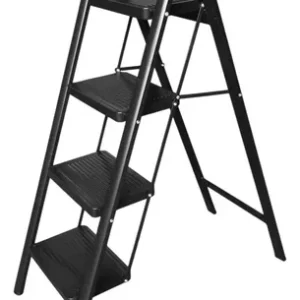 Escalera Plegable Antideslizante 4 Escalones Acero Carbono Negro