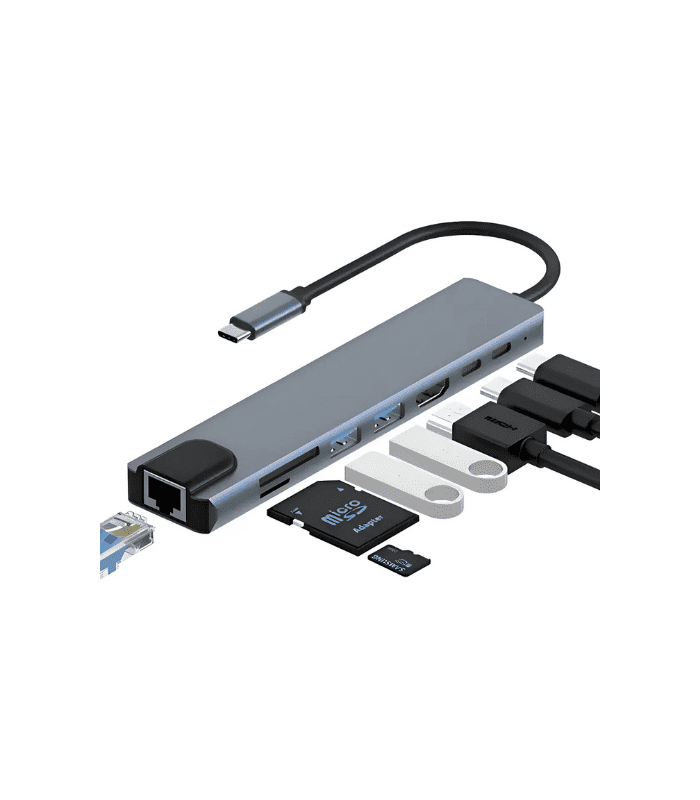 Hub Adaptador Multi Tipo C 8 En 1 Usb C A Hdmi Con Ethernet Hub Adaptador Multi Tipo C 8 En 1 Usb C A Hdmi Con Ethernet