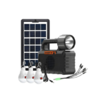 Kit Emergencia Energía Solar Radio Focos Linterna Usb Negro