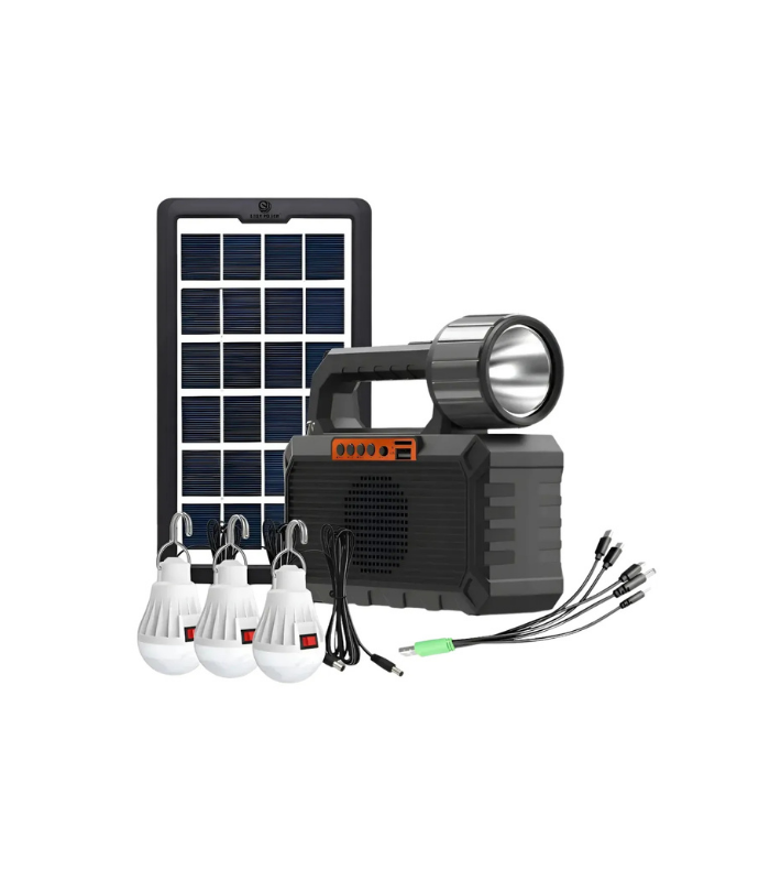 Kit Emergencia Energía Solar Radio Focos Linterna Usb Negro Kit Emergencia Energía Solar Radio Focos Linterna Usb Negro