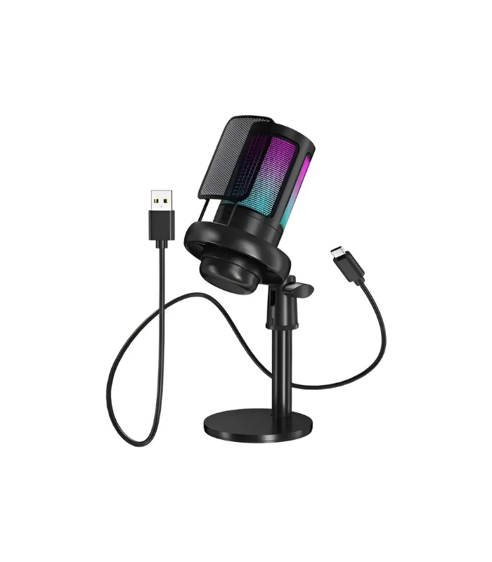 Micrófono Profesional Con Condensador Usb Rgb Para Streaming Negro Tripode Inteligente Con Ia Seguimiento Automatico 360 Grados