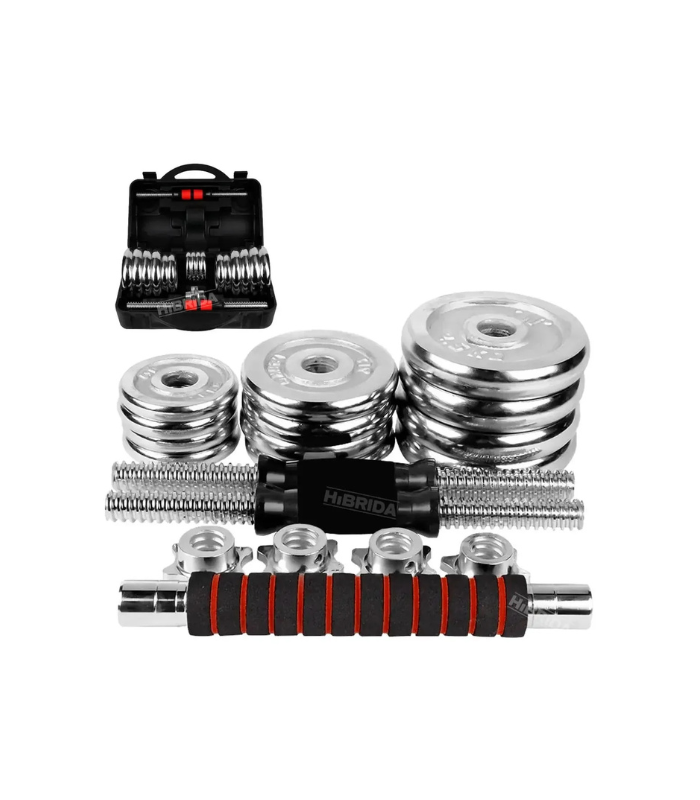 Set 20kg Pesas Y Mancuernas Cromadas Ejercicios Fitness Negro