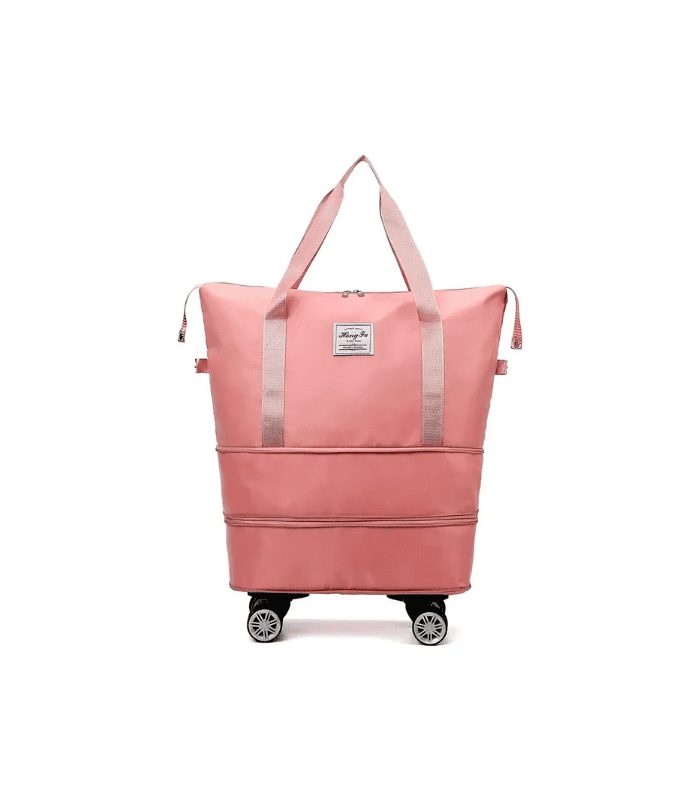 Bolso De Viaje Con Ruedas Maleta Expandible Rosado Rosado Liso Bolso De Viaje Con Ruedas Maleta Expandible Rosado Rosado Liso