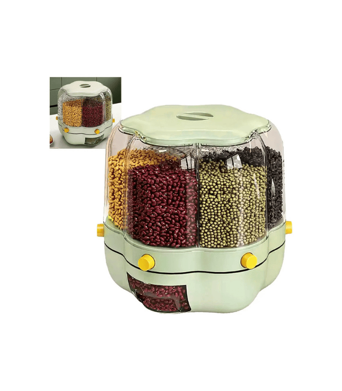 Dispensador de Granos Giratorio 6 Compartimientos Cereales Dispensador de Granos Giratorio 6 Compartimientos Cereales