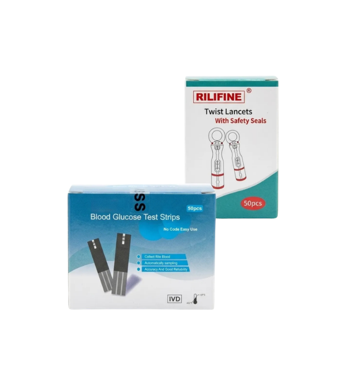 Kit 50 Tirillas Reactivas Y Lancetes Medición Glucosa Negro Kit 50 Tirillas Reactivas Y Lancetes Medición Glucosa Negro