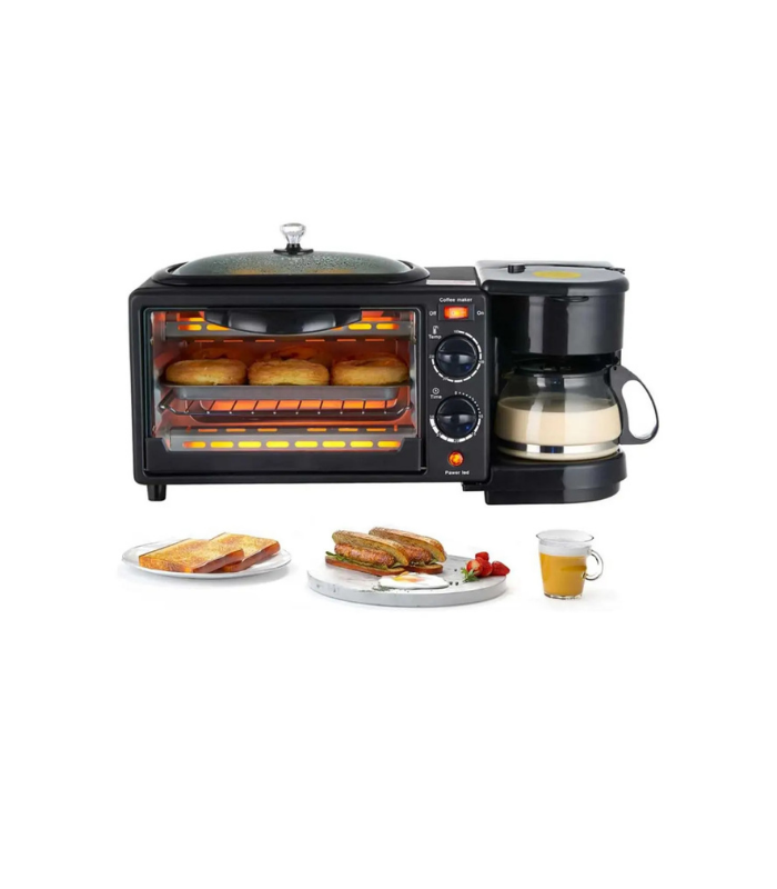 Máquina De Desayuno 3 En 1 Horno, Cafetera Y Parrilla